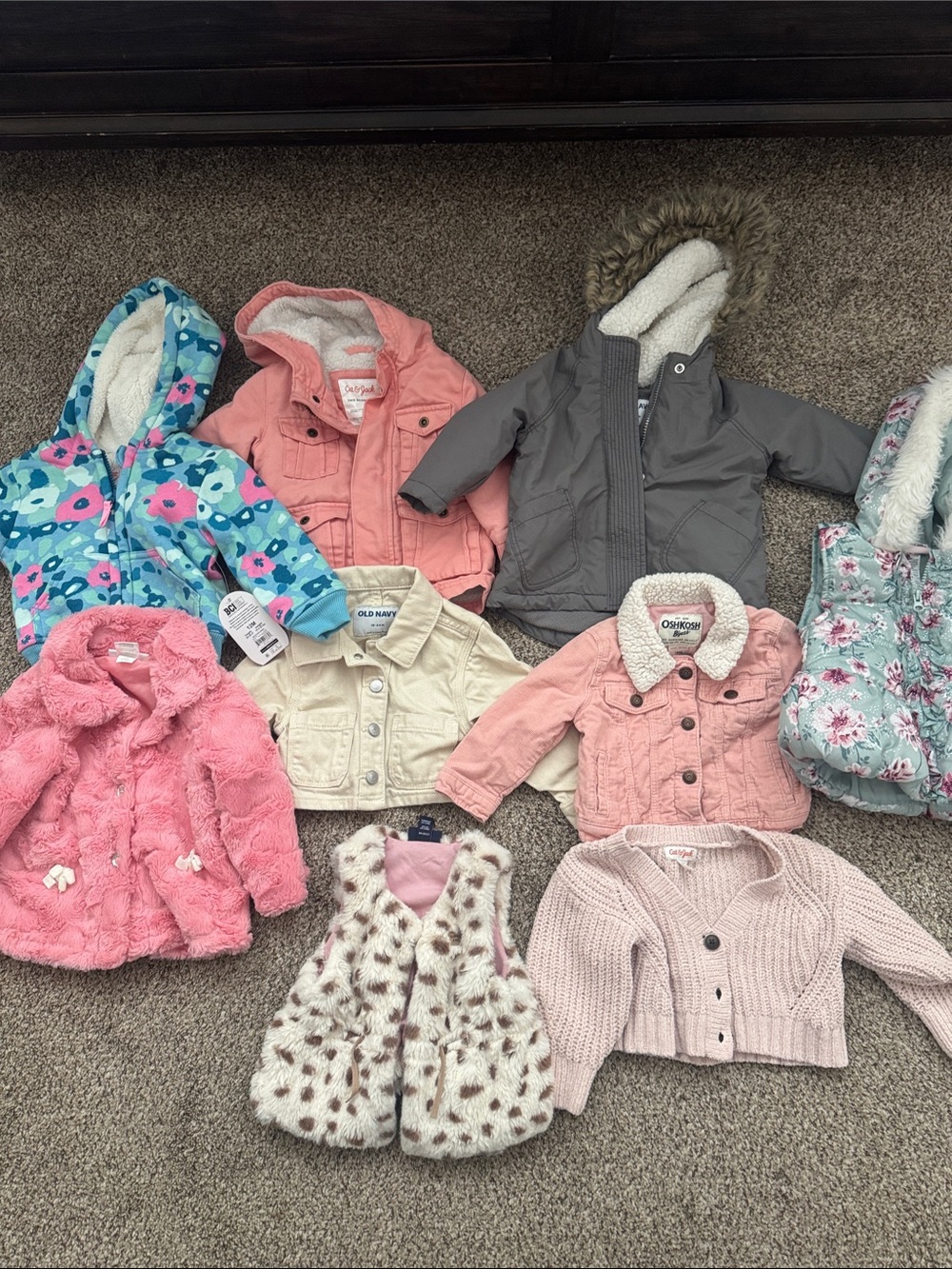 Mixed Baby Girls Jacket & Sweater Bundle - Pink, Gray, Cream, Floral